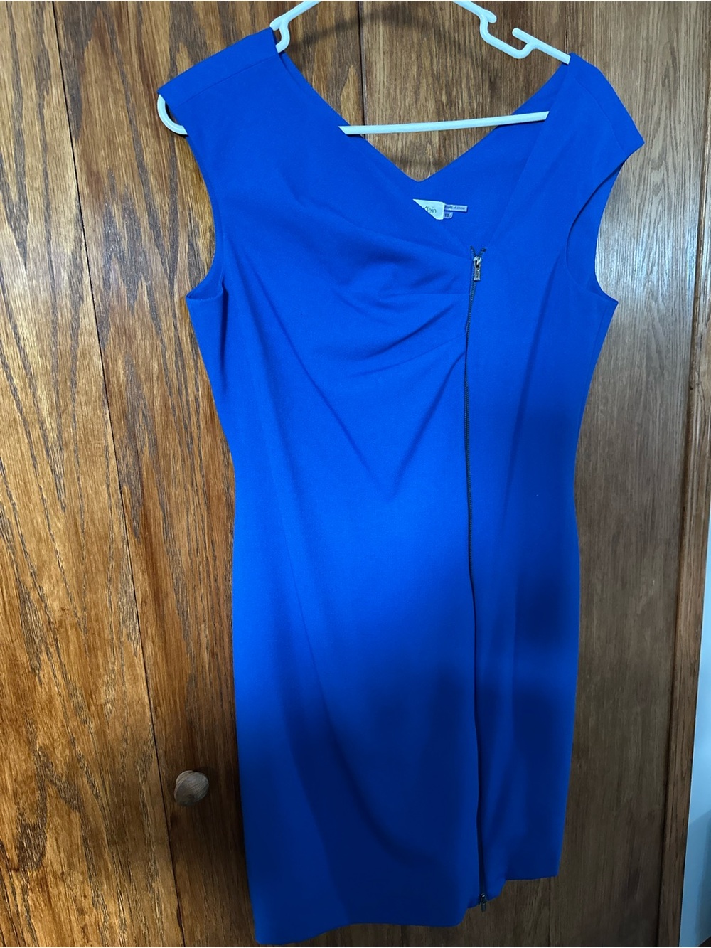 Calvin Klein Cobalt Blue Sleeveless Sheath Dress with Front Zip Size 10